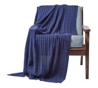 Plaid - HOMESCAPES - 130 x 170 cm - 100% coton - Bleu marine - Style contemporain
