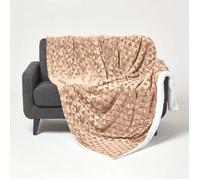 Plaid - HOMESCAPES - Marron clair - 160 x 200 cm - Revers sherpa - Lavable en machine