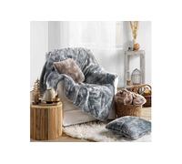 Douceur d'Intérieur – Plaid chaud Antartic 180 x 220 cm Imitation fourrure et polaire Gris