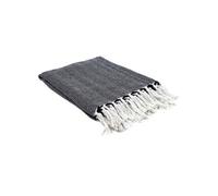 - Plaid imprimé géométrique avec franges nouées - 125x150cm - Bleu Marine - Jacquard
