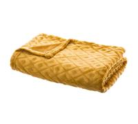 Atmosphera Plaid Losange en flanelle – Jaune ocre – 125 x 150 cm