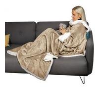 Couverture polaire, plaid intégral avec manches et poche 140 x 210 cm - Sherpa et flanelle - Adulte - Beige - Vivezen