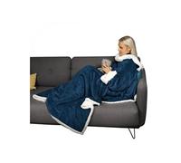 Plaid intégral manches et poche - 140x210cm - Sherpa et flanelle - Adulte - Bleu -
