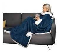 Plaid intégral manches et poche - 140x210cm - Sherpa et flanelle - Adulte - Bleu - Vivezen Bleu G