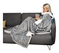 Couverture polaire, plaid intégral avec manches et poche - 140 x 210 cm - Sherpa et flanelle - Adulte - Gris - Vivezen