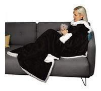Plaid intégral manches et poche - 140x210cm - Sherpa et flanelle - Adulte - Noir - Vivezen Noir G