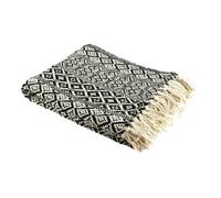 Plaid Jeté de Canapé 120x150cm Style Ethnique Noir et Blanc avec Franges - RAFY
