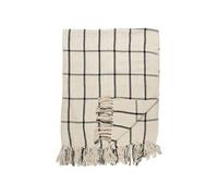 Plaid Jeté de Canapé 125x150cm Beige Imprimé Carreaux Noirs avec Franges - WAIKIKI -