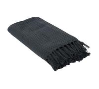 Plaid Jeté de Canapé Gaufré 130x160cm 100% Coton Gris Anthracite avec Franges - CUSHY