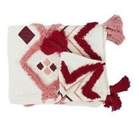 Plaid Jeté Ethnique Tufté 130x150cm Intérieur/Extérieur Coton Blanc et Rose avec Pompons - CMP_Drop G