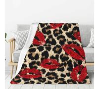 Plaid Léopard avec des Marques De Baisers Blanket pour Canape M | Couverture Microfibre VeloutéE Jeté De Fauteuil pour Lit Sofa Camping