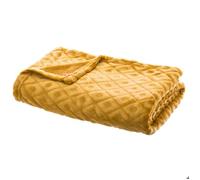 Plaid ""Losange"" flanelle jaune moutarde 125x150cm - Atmosphera Créateur d'intérieur