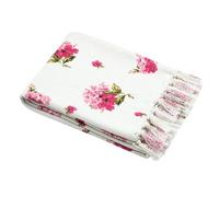 Plaid - LOVELY CASA - Rose - 125x150 cm - Motif floral - Finitions frangées