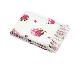 Plaid - LOVELY CASA - Rose - 125x150 cm - Motif floral - Finitions frangées