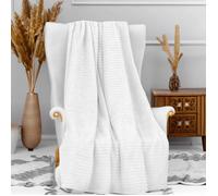 Plaid Microfibre 120x160 cm Cocooning Écru - Couverture Douce Polyester pour Canapé Lavable en Machine Beige Confortable