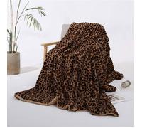 Plaid microfibre 200x160 cm, impression 3D léopard marron, doux pour canapé/enfant Label