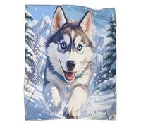 Plaid Microfibre Husky Impression 3D Douceur Polaire | 80×90inchmicrofibre douce toucher léger chaleur canapé lit déco chien hiver cadeau cocooning