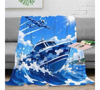 Plaid microfibre imprimé 3D bateau mer doux salon lit | 70×80inchtoucher peluche microfibre chaleur légère entretien facile déco chambre