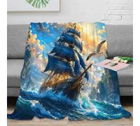 Plaid microfibre imprimé 3D bateau océan douceur canapé | 40x50inchmicrofibre moelleuse toucher doux léger chaud canapé lit déco marine accent chambre cadeau