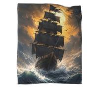 Plaid microfibre imprimé 3D bateau pirate douceur déco maison | 40x50inchmicrofibre moelleuse toucher doux léger chaud canapé lit style marin chambre cadeau