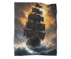 Plaid microfibre imprimé 3D bateau pirate douceur déco maison | 80×90inchmicrofibre moelleuse toucher doux léger chaud canapé lit style marin chambre cadeau