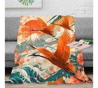 Plaid microfibre imprimé grues japonaises toucher polaire déco canapé | 50x60inch Polaire douce microfibre, lavable en machine, respirante, imprimé grues japonaises, idéal offrir