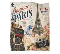 Plaid microfibre imprimé Paris toucher polaire doux déco maison | 80×90inchléger chaleur voyage canapé accent confort moelleux entretien facile style parisien cadeau jeté lit maison