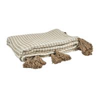 Plaid nid d'abeille et pompom collection SUZANNA 125x150 cm beige et taupe