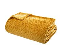 Atmosphera - Plaid - 3D Losange en flanelle - Jaune moutarde - 180x230 cm