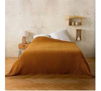 Plaid ou couvre lit 100% coton nid d’abeille Jaune Ocre 240x260 cm