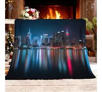 Plaid personnalisé Doux Polaire 100x130 cm Vue Nocturne De La Ville Moderne Plaid personnalisé Photo Texte, Cadeau Insolite Original utile Bleu pour la Deco de la Maison Couverture Couvre lit