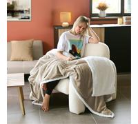 Couverture, plaid polaire 150 x 200 cm en flanelle et sherpa ultra doux - Beige - Vivezen