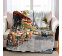 Plaid Polaire Café de la Rue de Paris 100 x 130 cm en Flanelle Couverture Microfibre Douce pour Enfant, Ado et Décoration de Chambre
