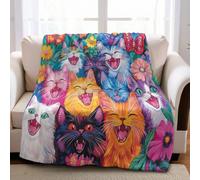 Plaid Polaire Enfant 100 x 130 cm Papillon et Chat Peints Couverture Sherpa Double Face en Flanelle Ultra Douce, 1 Personne