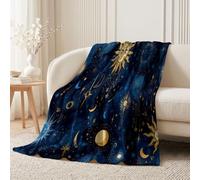 Plaid Polaire Étoile Lune Soleil 70x100cm | Féerique Ciel Étoilé conception Douce en Microfibre Flanelle Couverture, Thermique Plaid pour Lit, canapé, salle de bain