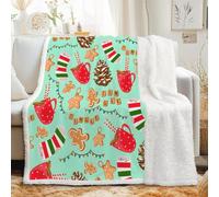 Plaid Polaire Sherpa, Couverture 130x150 cm Chaussettes de Noël, Vert clair | Plaid Doux et Chaud 450 GSM, Motif Sucre d’orge, Mignon Réversible, Jeté de Canapé et Lit, Épais, Bureau et Moelleux