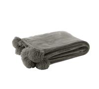 Plaid pompon polyester gris