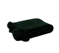 Plaid pompon polyester noir - J-line - Noir - Tissu Noir G