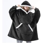 Plaid pull à manche longue avec capuche et poche Pullover Hoodie avec Poche Chaude Polaire 80x110cm Noir