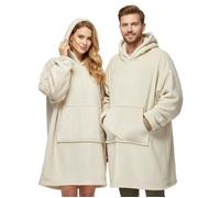 Plaid Pull pour Homme et Femme - Taille Unique 118 x 85 cm - Couverture avec Manche Longue, Capuche et Poche - Coloris Beige