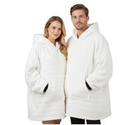 Plaid Pull Sweat à Manche et Capuche avec Poche - Taille Unique 118 x 85 cm - Homme et Femme - Intérieur Sherpa - Couleur Blanc