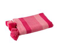Plaid Rayé à Pompons Polly 130x180cm Rose