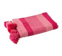 Plaid Rayé à Pompons "Polly" 130x180cm Rose Rose G