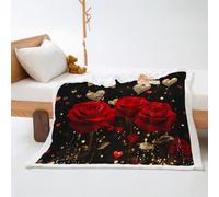 Plaid Rose Cœur d'or Plaid Lit Polaire Flanelle et Laine Agneau Jeté de Canapé Conception Recto Verso Blanket Epais Plaide Soins Faciles Lavable Couverture Été 100x130cm