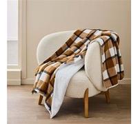 Plaid 125x150 cm Tartan & Sherpa - Motif écossais Camel - Doux et chaud pour canapé/lit