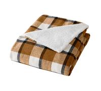 Douceur d'Intérieur, Plaid (125 x 150 cm) Ecossais Camel, Tartan et Sherpa