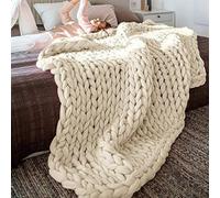 Plaid Tricot Grosse, Fait Confortable Chaud Couverture Chenille, Canapé Chaise Décoration de Maison Couverture en Tricot Épais(Beige,120 * 150cm)
