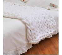 Plaid tricot grosse maille chenille blanc, fait main, décoration intérieur/canapé/lit, dimensions 120 x 150 cm Label
