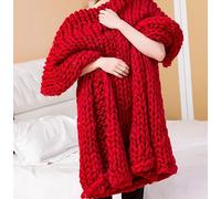 Plaid Tricot Grosse Maille, Couverture Tricotée en Laine Jeté de Lit, Fait Main Confortable Chaud Couverture Chenille, Canapé Chaise Décoration de Maison Couverture en Tricot Épais (Color : Red, Siz