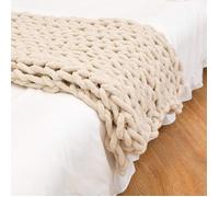 Plaid Tricot Grosse Maille Pelote Laine Grosse Maille Tricoté Jette pour Lits Chunky tricoté Couverture Couverture 80X100,Beige